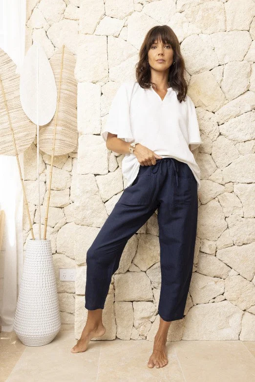 Act Now Linen 3/4 pant navy