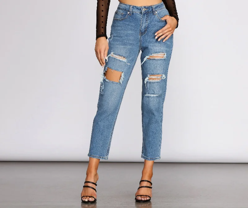 Savings Galore High Rise Majorly Distressed Straight Leg Jeans