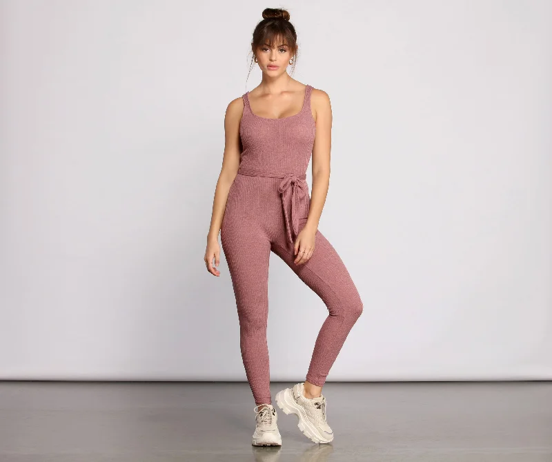 Unbeatable Prices Ribbed Knit Tie Waist Catsuit