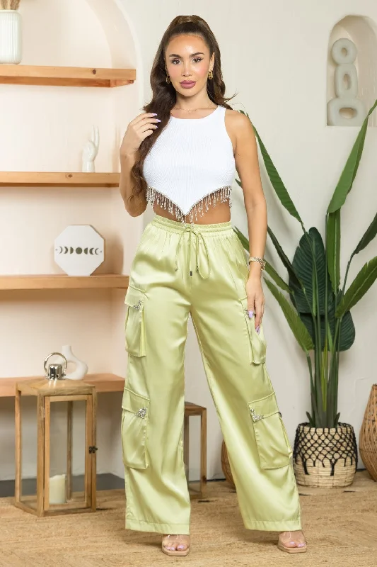 Weekend Deal Ella Satin cargo pant with rhinestones