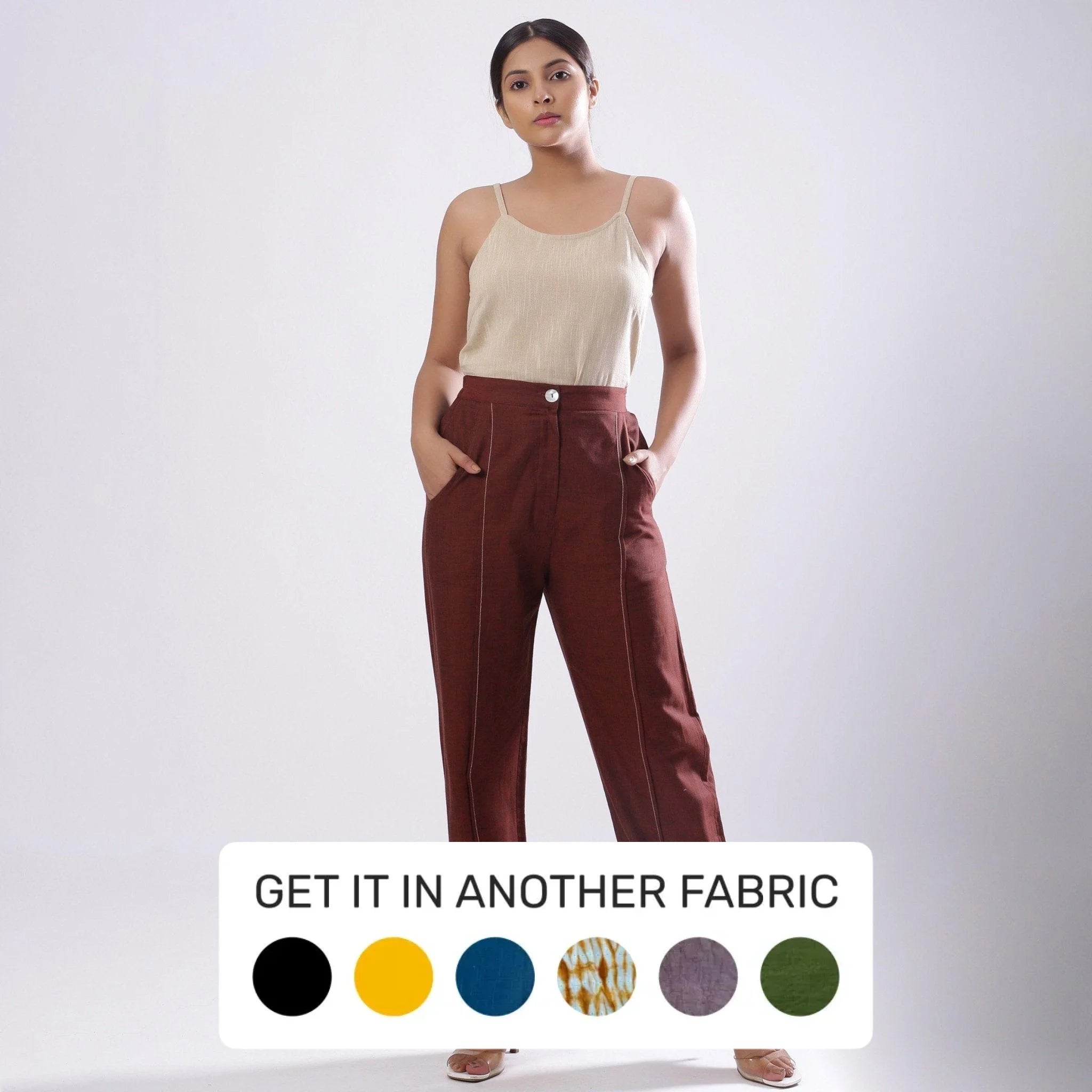 Limited Edition Brown Elasticated Mid-Rise Mangalgiri Cotton Pant