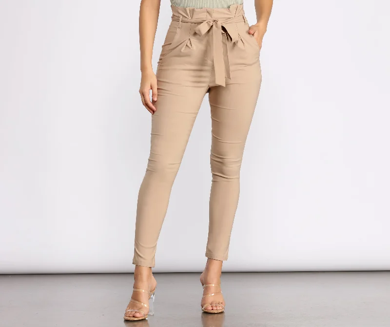 Weekend Steals Await Tie Waist Skinny Paperbag Pants