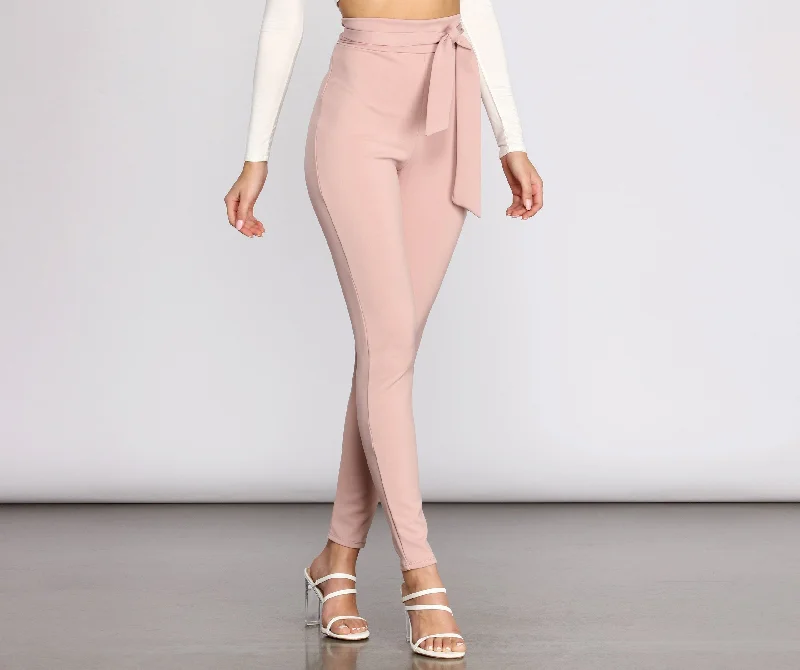 Low Prices High Rise Tie Waist Skinny Pants