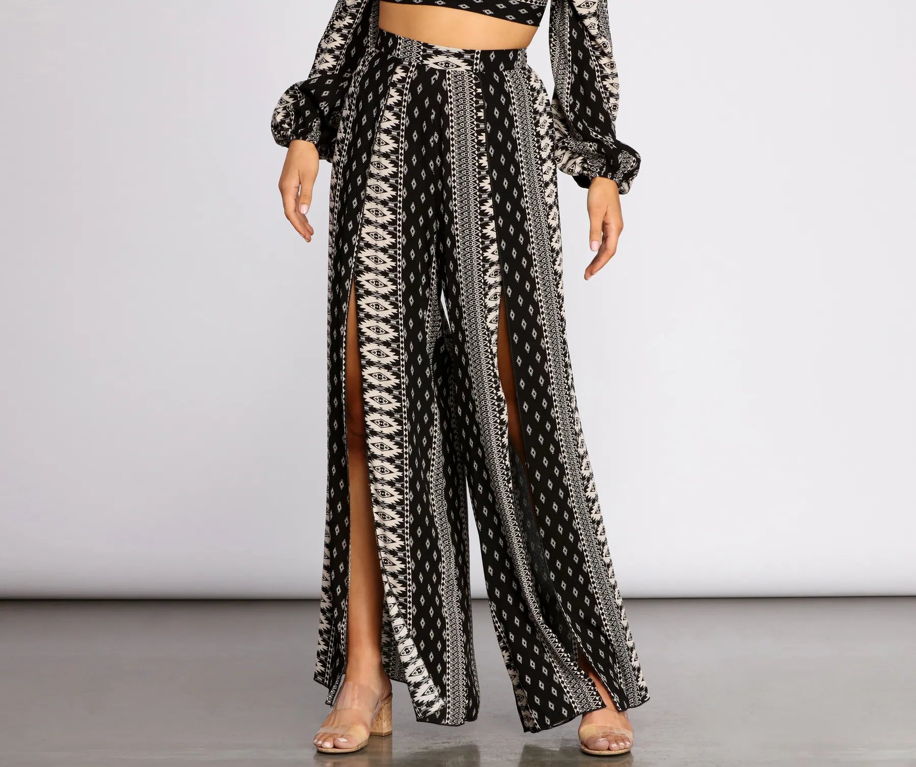 Time-Limited Offer Boho Flow Front Slit Wide Leg Pants