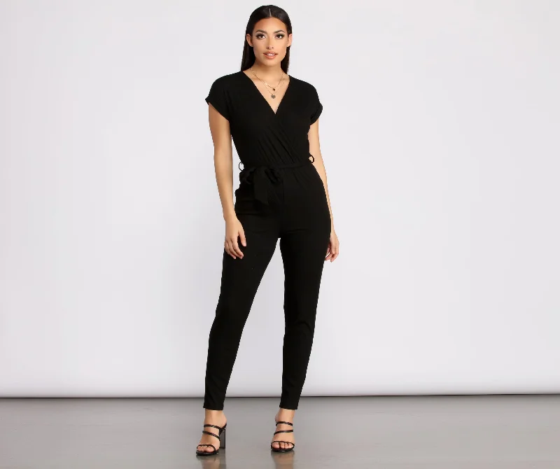 Year-End Sale Ready To Roll Tie Waist Jumpsuit