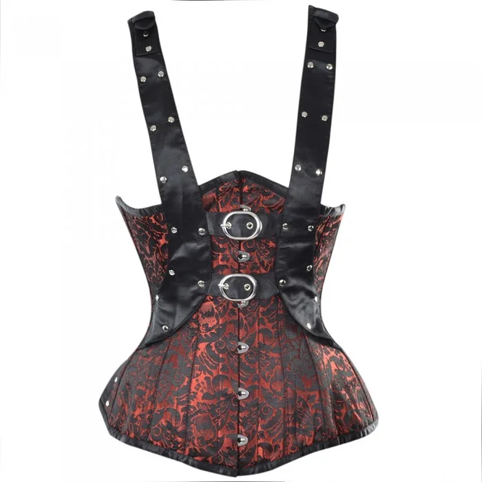 Atanes Red Black Gothic Underbust Corset With Shoulder Straps