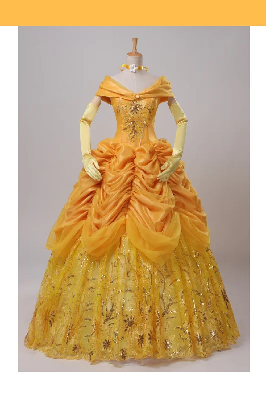 Princess Belle Amber Gold With Embroidery Accent Beauty And Beast Cosplay Costume