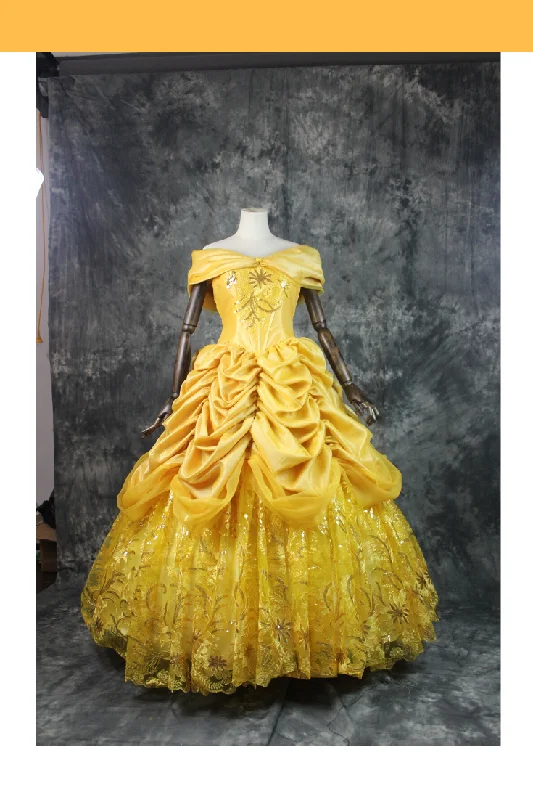 Princess Belle Embroidered Gold Beauty And Beast Cosplay Costume