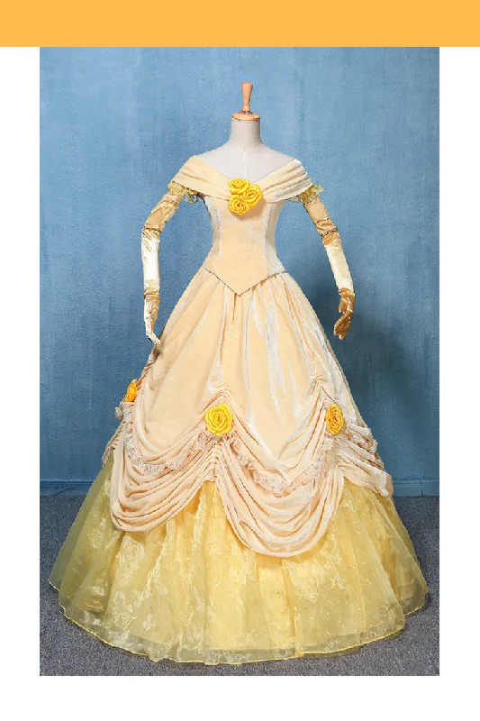 Princess Belle Light Yellow Velvet Beauty And Beast Cosplay Costume