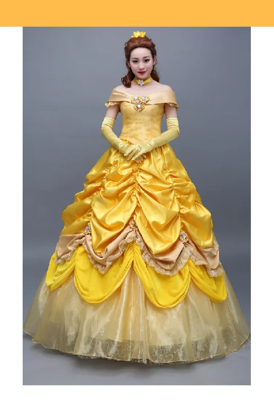 Princess Belle Satin With Organza Tulle Layer Beauty And Beast Cosplay Costume