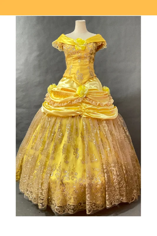 Princess Belle With Silver Sequined Lace Beauty And Beast Cosplay Costume