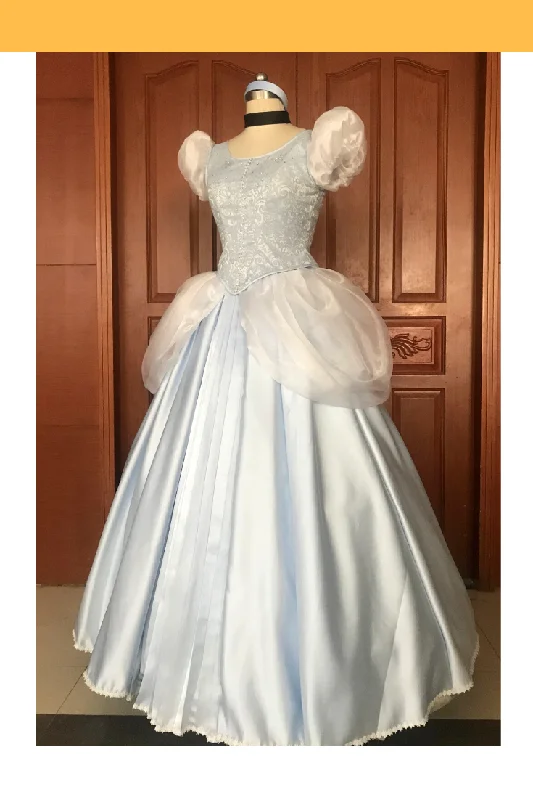 Princess Cinderella Silver Blue Brocade Cosplay Costume