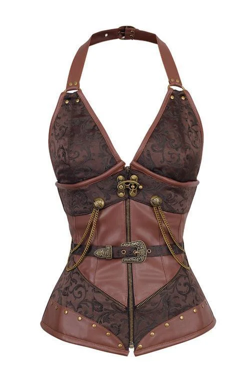 Clark Brown Halter Neck Steampunk Corset