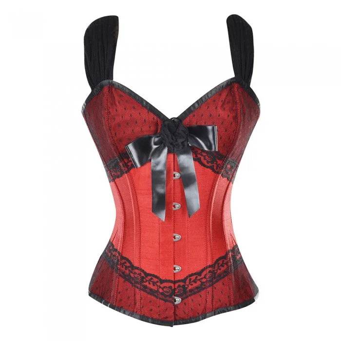 Gylfi Red Corset With Shoulder Straps And Bow Detail