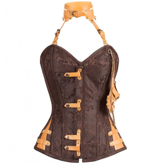 Hall Brown Steampunk Corset With Attached Neck Gear