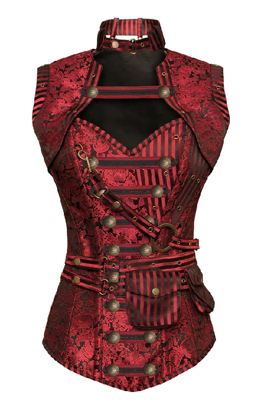 Judi Red Steampunk Corset With Red Removable Pouch