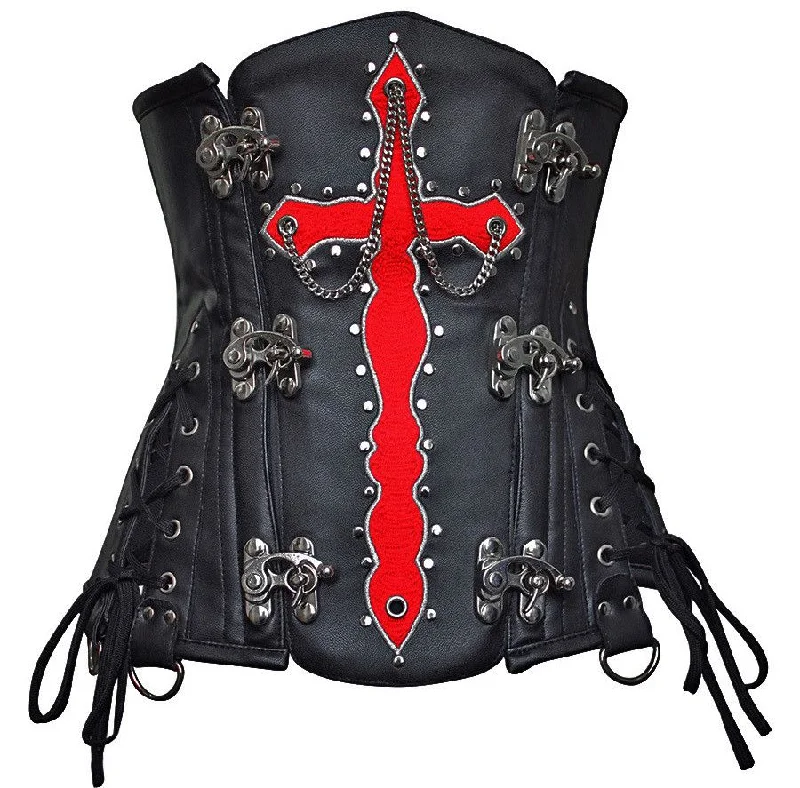 Olesya Blood Crossed Black Faux Leather Underbust Corset