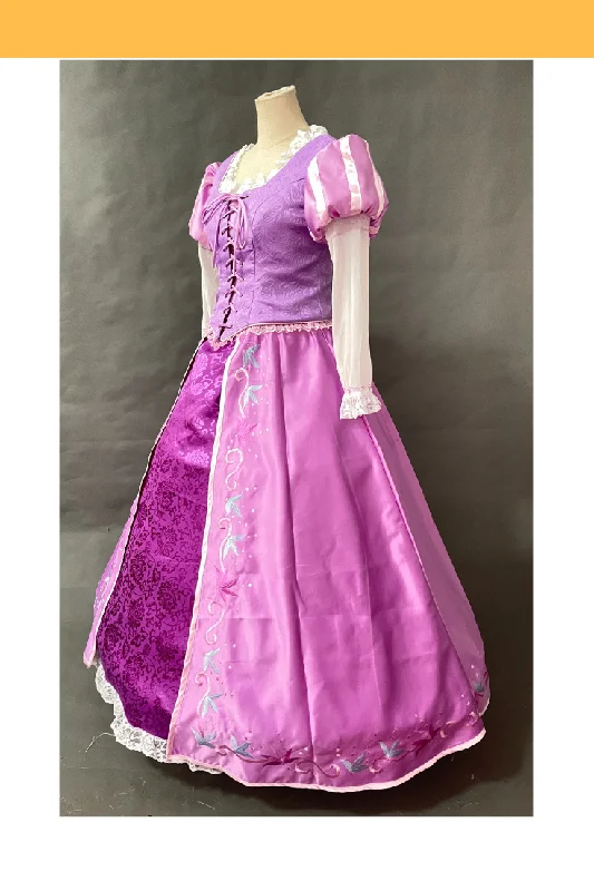 Princess Rapunzel Classic Embroidered With Lilac Pink Brocade Satin Cosplay Costume