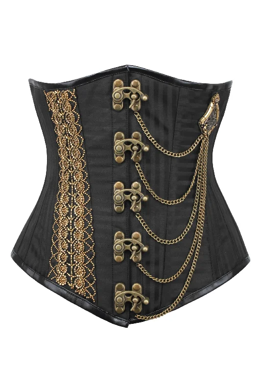 Romeo Black Stripe Corset With Intricate Gold Chain