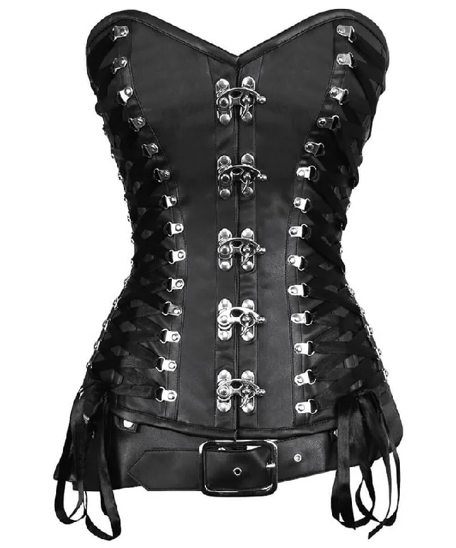 Ruperta Criss Cross Black Overbust Corset with Detachable Belt