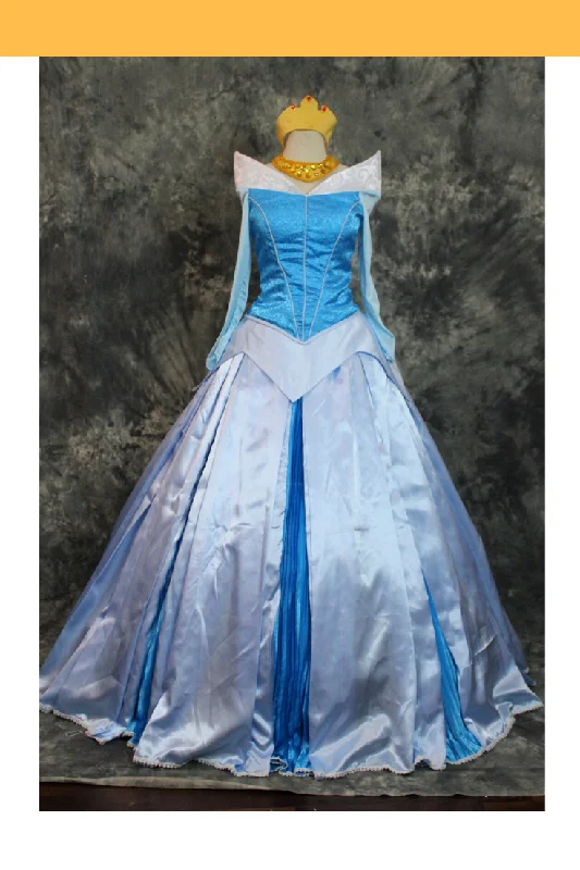 Princess Aurora Blue Brocade Satin Sleeping Beauty Cosplay Costume