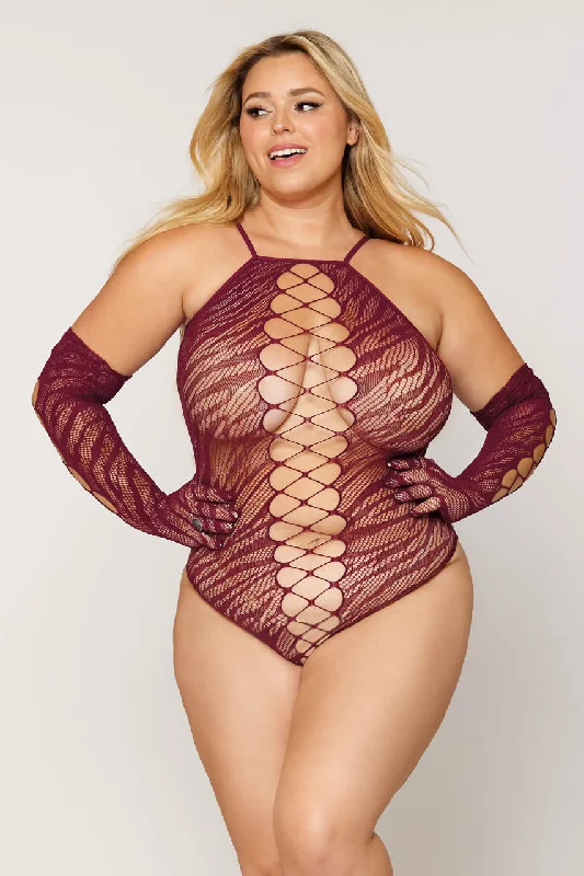 Burgundy Seamless Lace Up Teddy