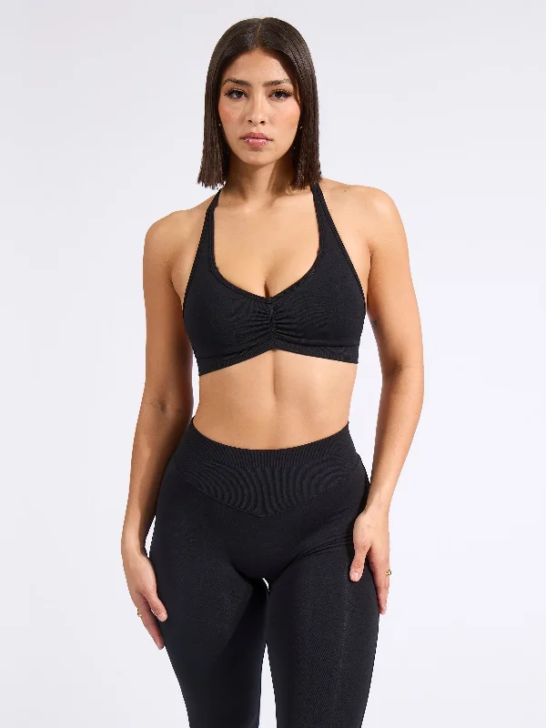 Halter Seamless Sports Bra - Black