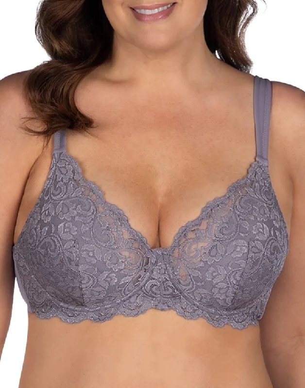 Leading Lady Ava Scalloped Lace Underwire Full Figure Bra Gray Lavendar 5044