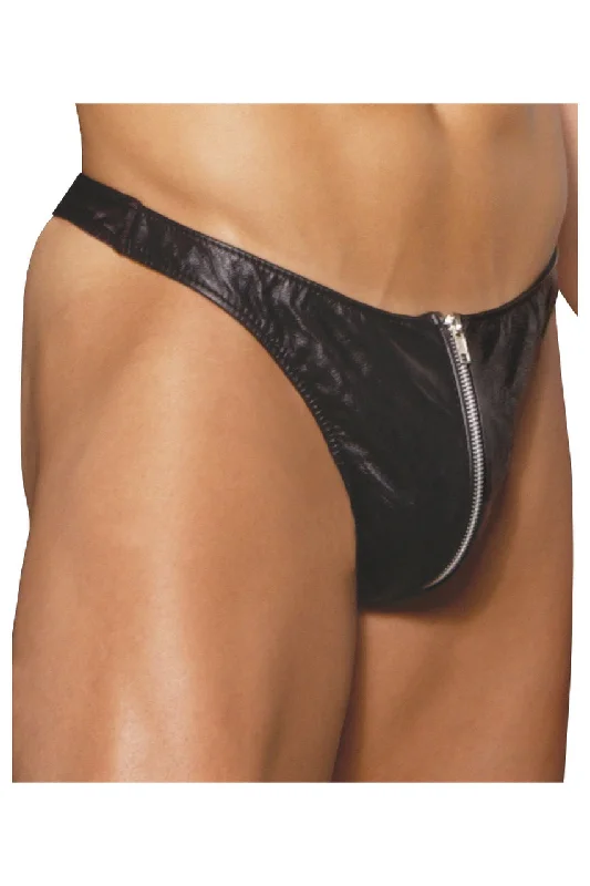 Men's Zipper Leather Thong