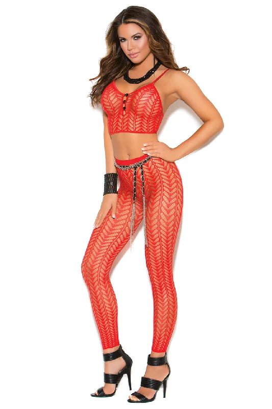 Red Seamless Feather Cami Set