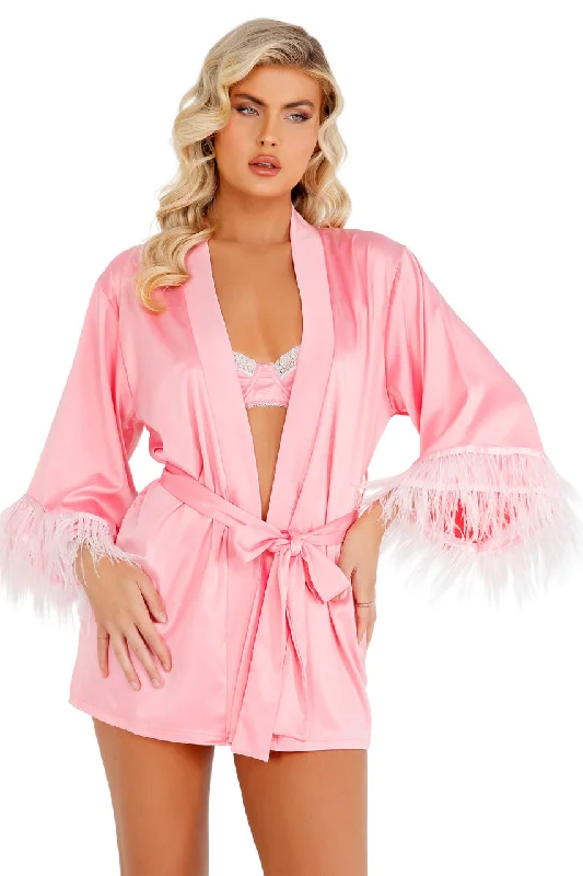 Satin Robe with Ostrich Feather Trim