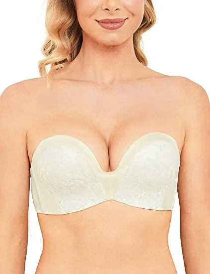 Strapless Bra Push Up Plunge Wireless Padded Multiway Contour Ivory White