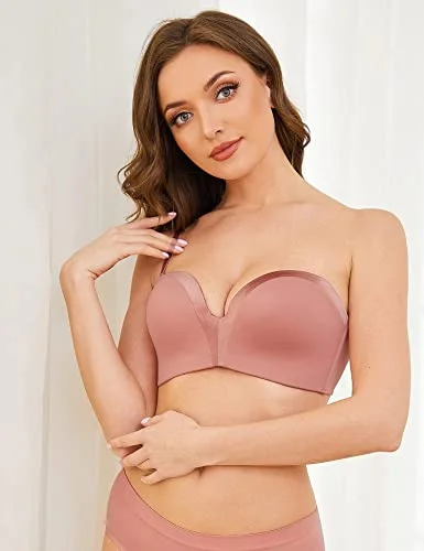 Strapless Wirefree Multiway Push Up Bra Rose Pink Brown